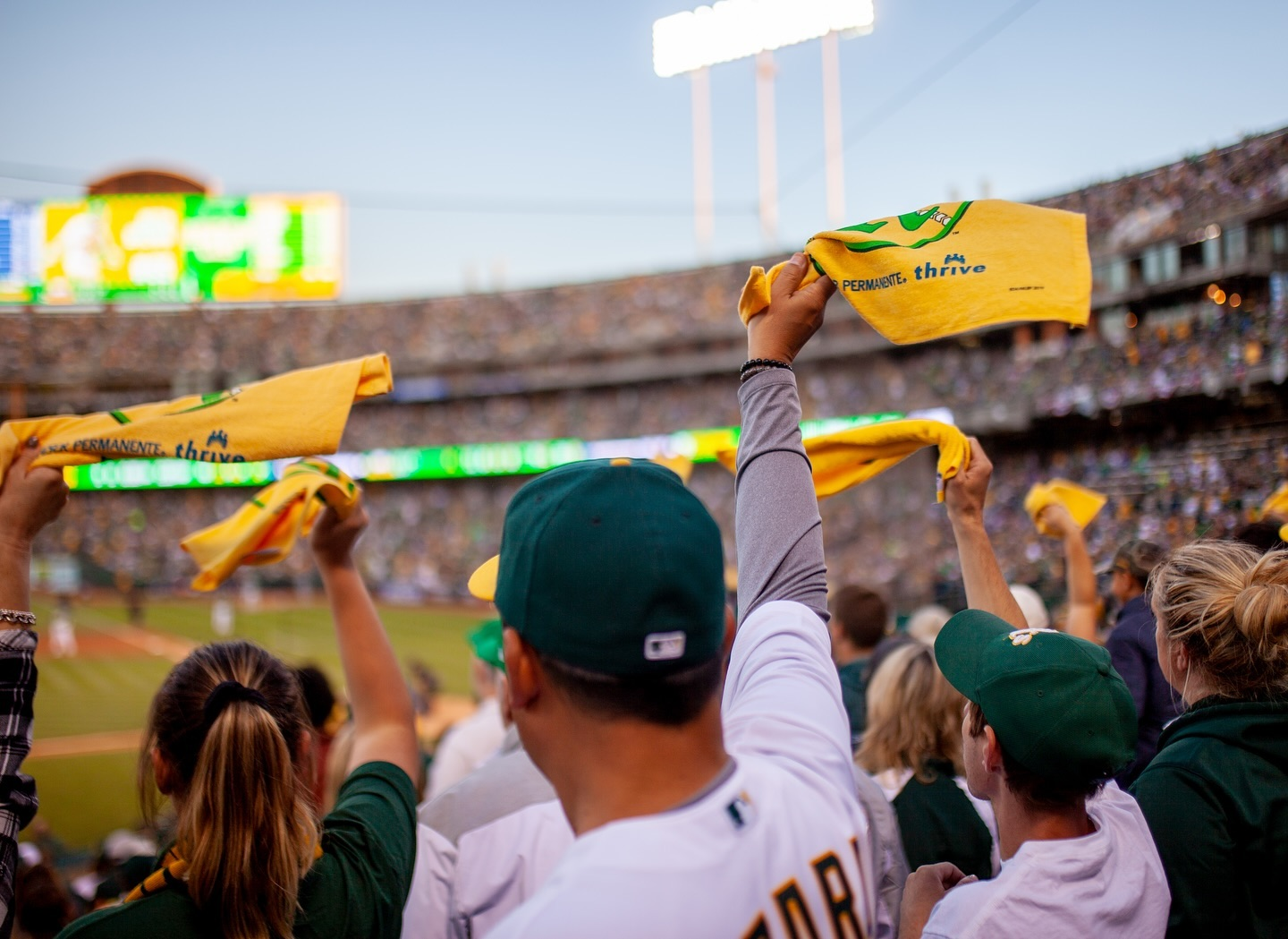 Crowd of Oakland Athletics fans photographed in the stands during a baseball game